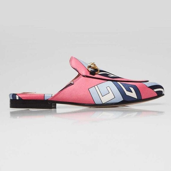 Gucci Pink/Blue G Printed Satin Princetown Mule Flats Size 4.5/35 - Picture 3 of 5